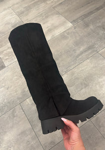 Billie Black faux suede fold down boots