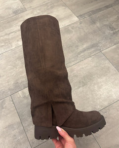 Billie brown faux suede fold down boots