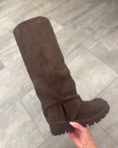 Billie brown faux suede fold down boots